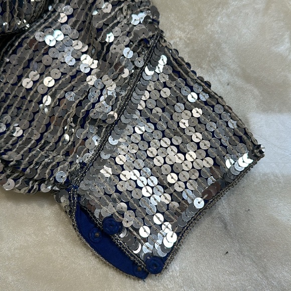 Judith Ann Creations Silk Sequin Blouse Blue Medium - Picture 12 of 12